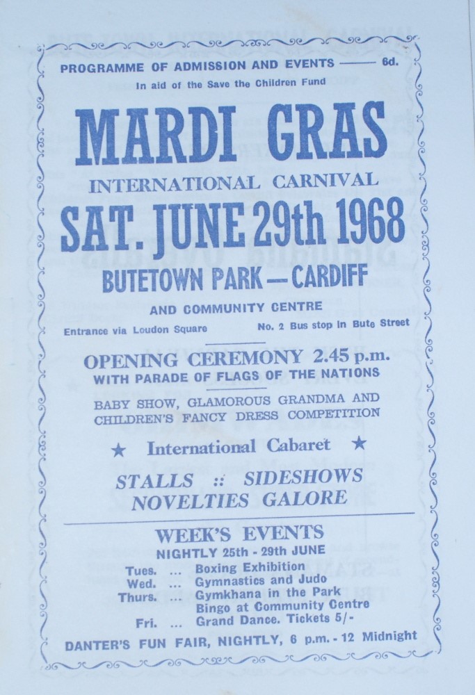 Mardi Gras flyer in Cardiff, 1968