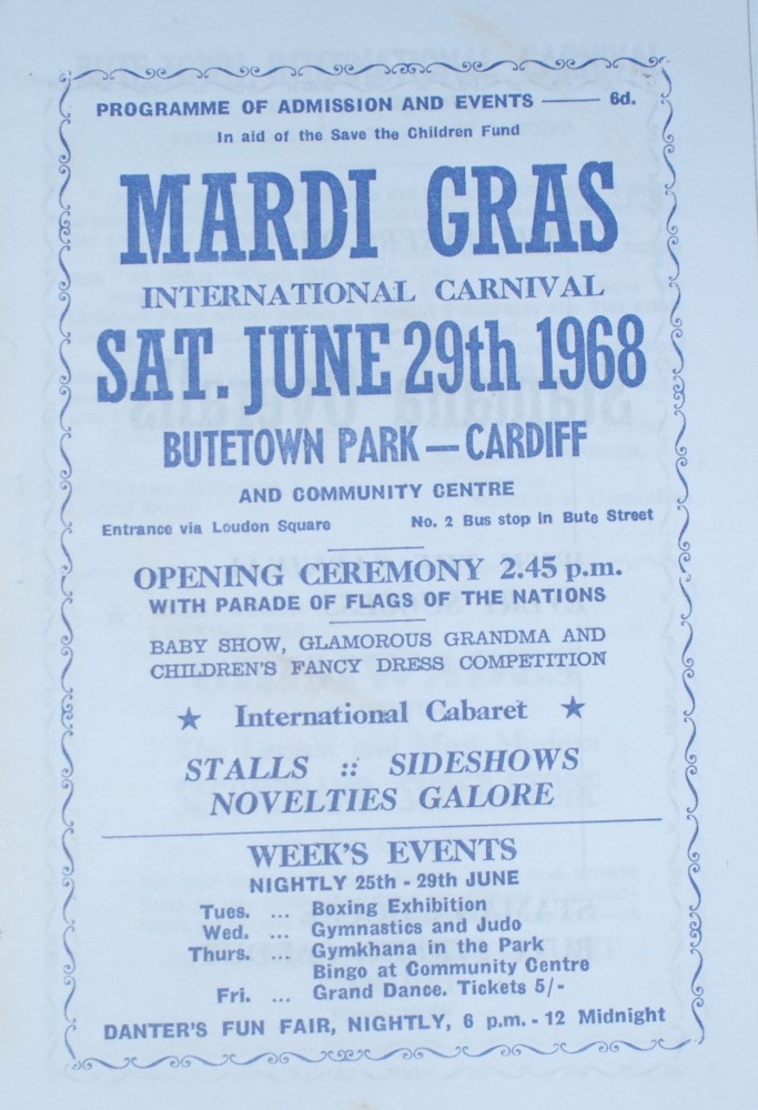 Mardi Gras flyer in Cardiff, 1968
