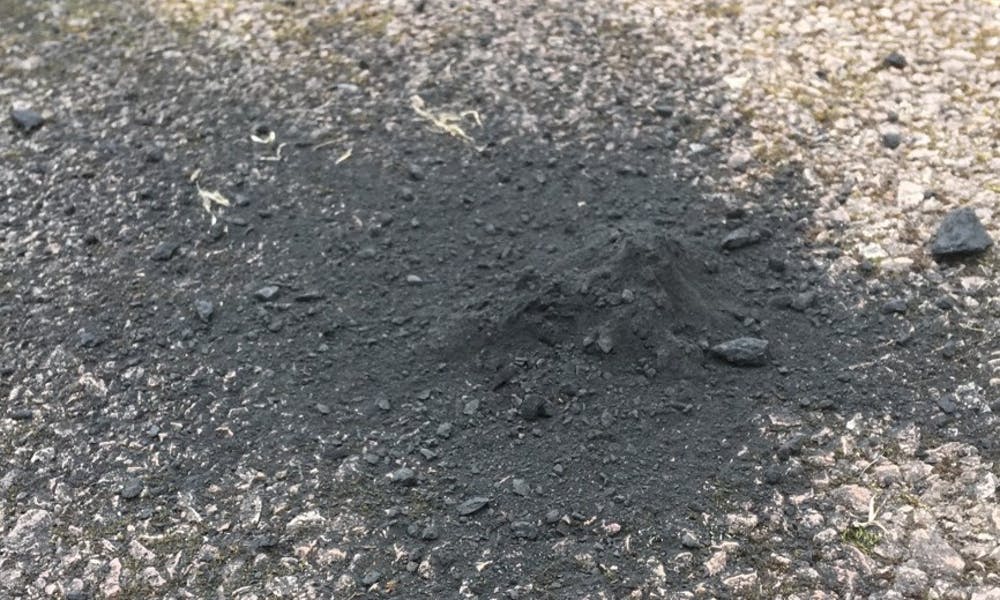 Main mass of the meteorite on the driveway where it fell
