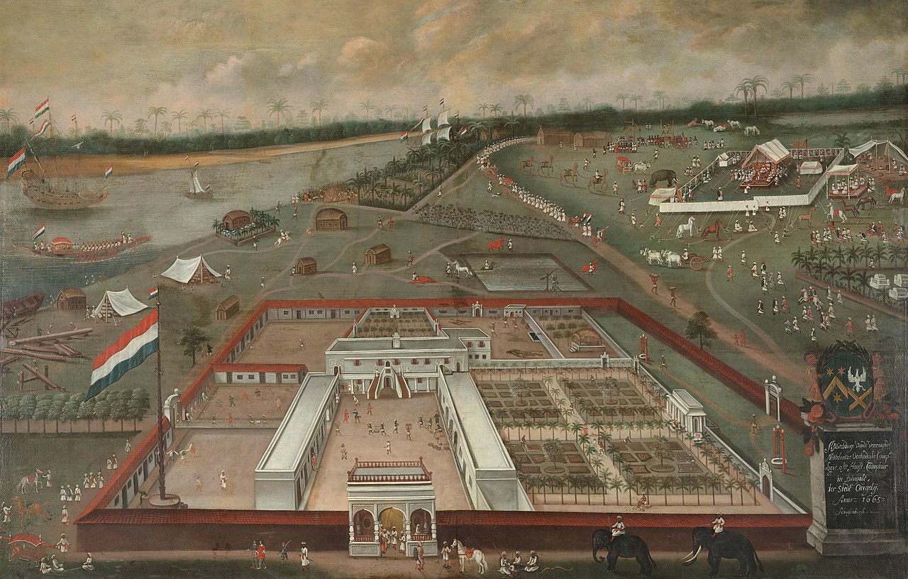 Dutch East India Company factory in Hugli-Chuchura, Mughal Bengal. Hendrik van Schuylenburgh, 1665