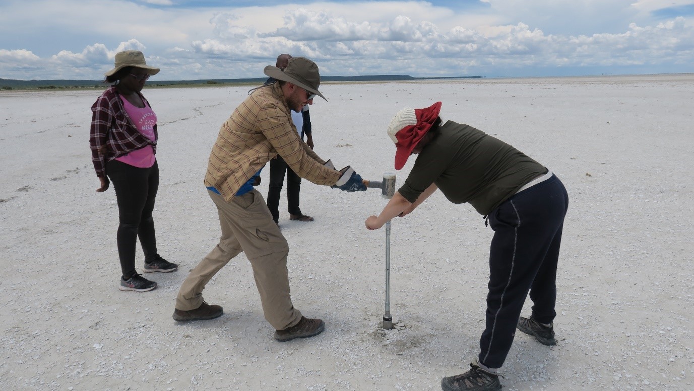 Dr Alex Price and Dr Sevi Filippidou coring during a research trip