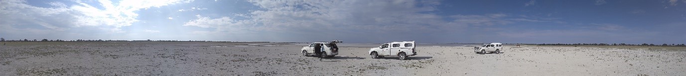 Panoramic view of a sampling site on the Sua Pan