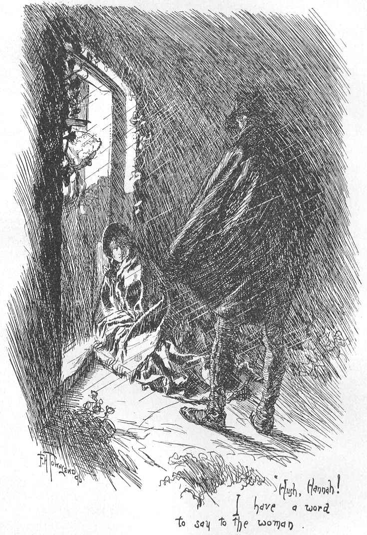 An illustration of St. John Rivers admitting Jane to Moor House