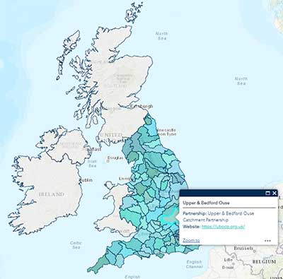 Map catchments from CABA website, focus on Bedford and Ouse partnership