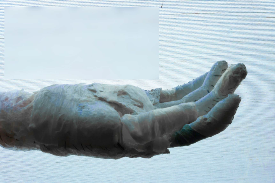 Close up of the sculpture's hand