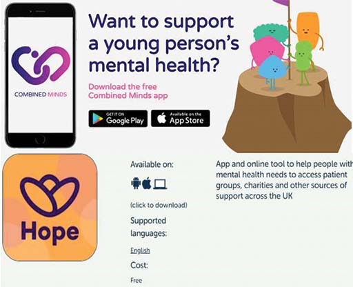 Screenshots of the Combined minds and Hope apps.