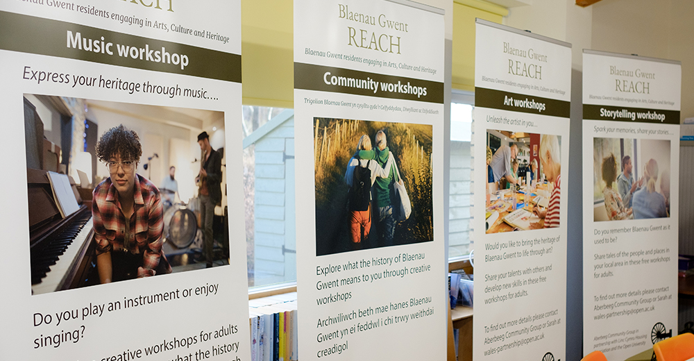 Banners showing the different BG REACH workshops