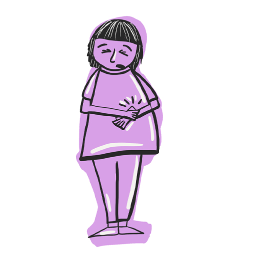 An illustration of a child holding their stomach, seemingly in pain.