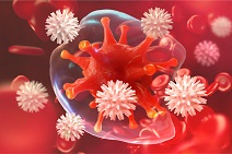 The image represents the activity of the immune system as white blood cells attack a foreign body.