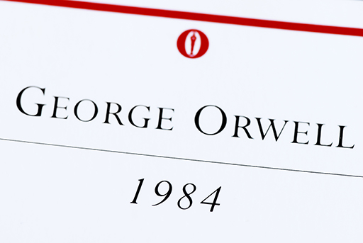 Close up of the book cover of George Orwell’s 1984.