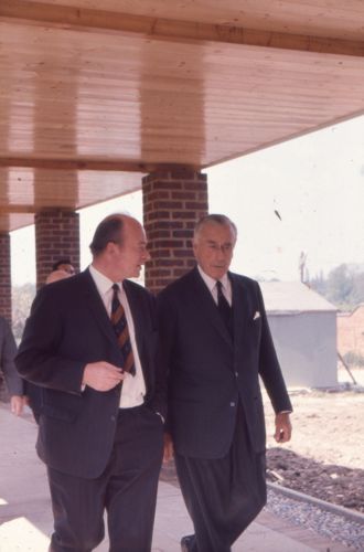Earl Mountbatten visited The OU to open the first buildings in Walton Hall, accompanied by Vice-Chancellor Walter Perry.