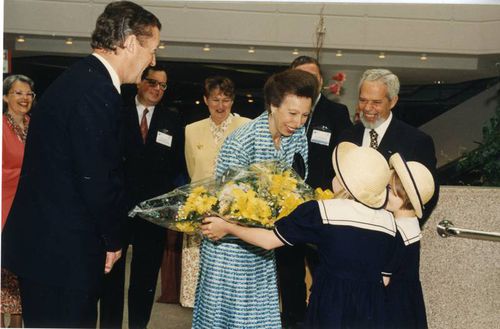 Princess Anne when she opened the ICDE in Birmingham, The Open University's VC, John Daniel, is pictured in the foreground.