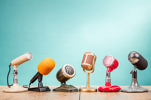 Photograph of different types of microphones.