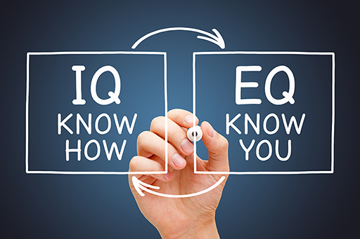 Graphic: left-hand box labelled IQ know how and right-hand box labelled EQ know you.