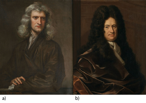 This is a composite of two portraits, of Isaac Newton and Gottfried Leibniz.