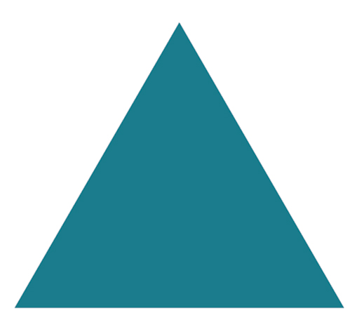 This is an example of an equilateral triangle. It’s arranged with one corner is at the top, one at the bottom left, one at the bottom right.