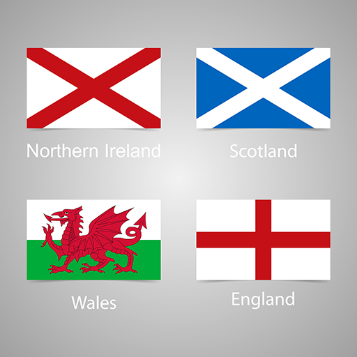 The flags of England, Scotland, Wales and Northern Ireland.