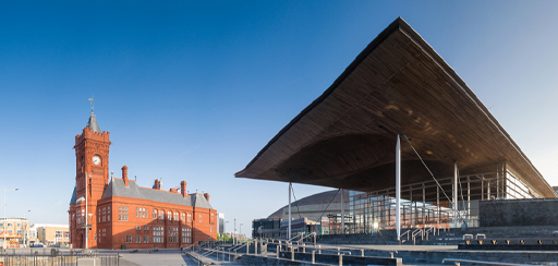 A photograph of the building of the Senedd.