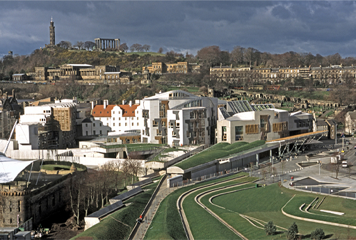 A photograph of the Scottish Parliament building.