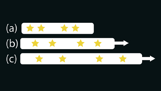 This diagram shows an analogy for the expansion of the universe, as described in the text. As a piece of elastic is stretched, the galaxies move apart at a speed proportional to their distance.