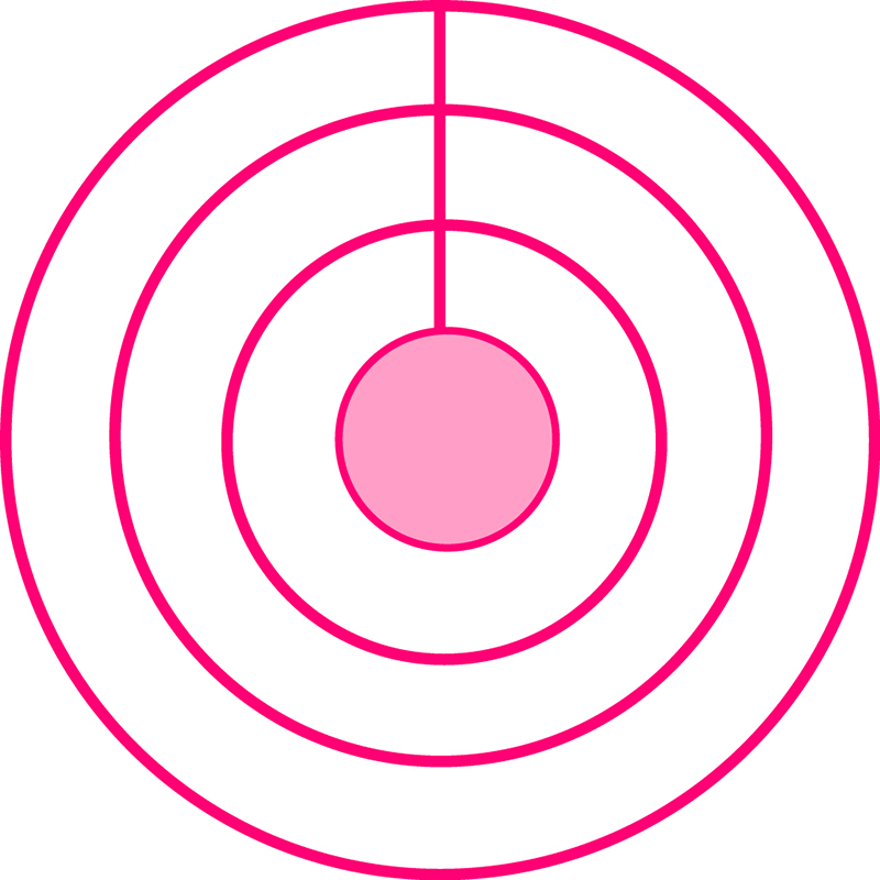Four different sized circles, the smallest in the centre and each encased by a larger circle.