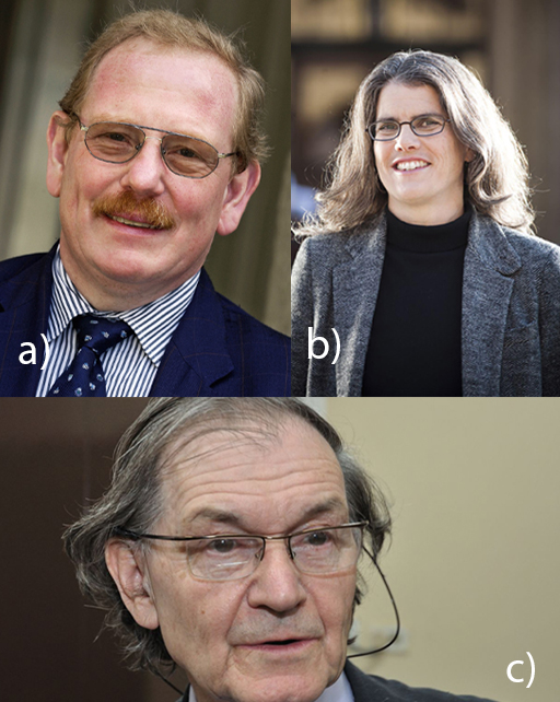 This is a composite of three photographs, of astrophysicists Reinhard Genzel and Andrea Ghez, and mathematician Roger Penrose.