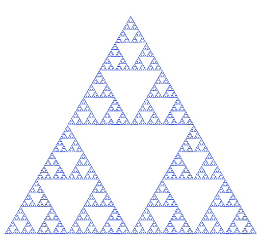A picture of a Sierpinski Triangle, the process having run through many iterations with triangles becoming too small to see.