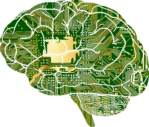 A circuit board shaped as a human brain