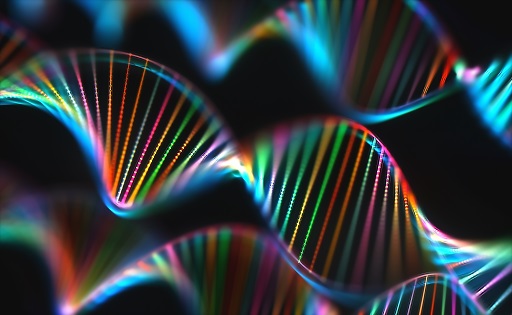 This is a decorative image of the DNA double helix structure.