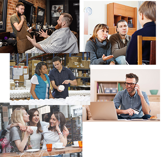 People speaking and listening in different situations