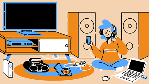 A modern living room with technological items