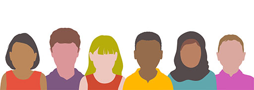 Colourful silhouettes of the heads and shoulders of six children of different ethnicities.