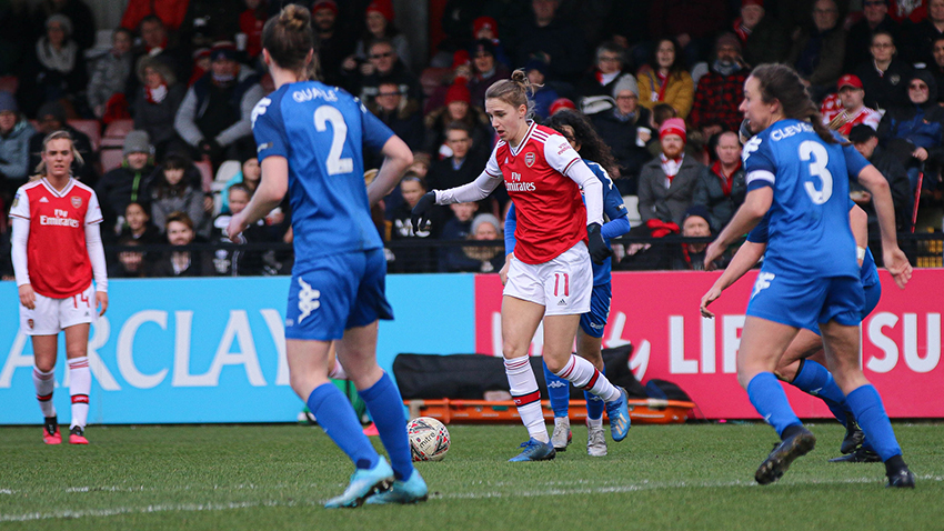 Arsenal Women playing against Lewes FC Women in the FA Cup 2020