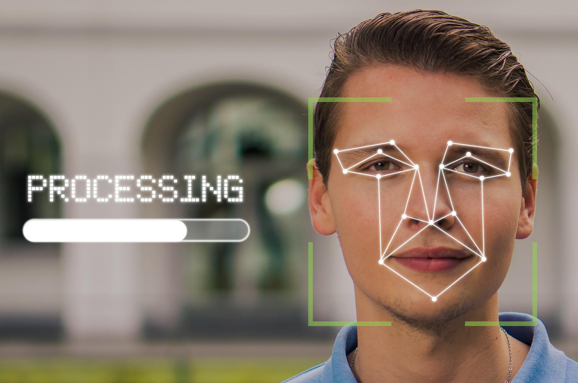 A man face's with facial recognition.