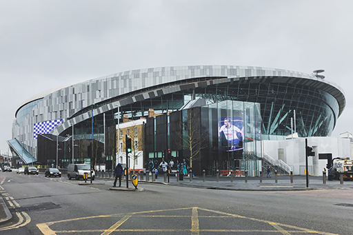 A photograph of Tottenham Hotspur stadium.