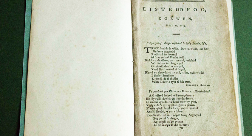 Photo of the Compositions Book from the 1789 Corwen Eisteddfod