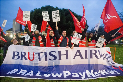 A group of BA Cabin crew protesting at Westminster during strike