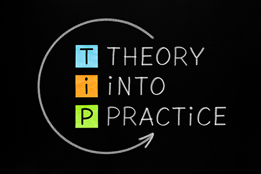 A graphic with the words Theory into Practice.