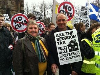 Lynn Sheridan (author) at a demonstration against the bedroom tax