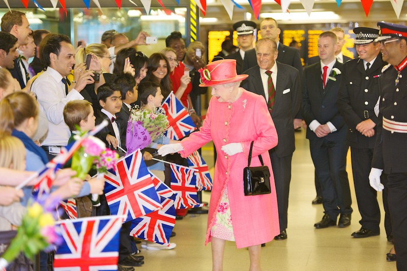 Her Majesty The Queen, accompanied by HRH The Duke of Edinburgh in Birmingham as part of their Diamond Jubilee Tour.