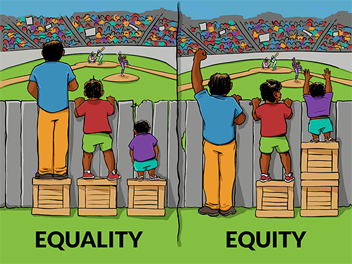 An illustration of two halves – equality versus equity.