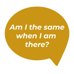 speech bubble image with the text: ‘Am I the same when I am there?’
