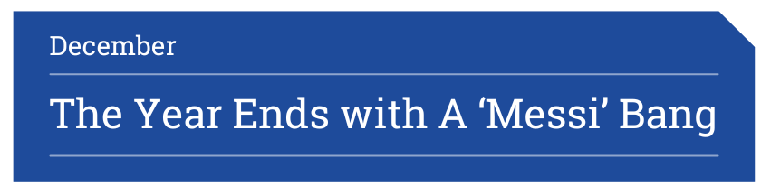 Blue banner says the year ends with a Messi bang