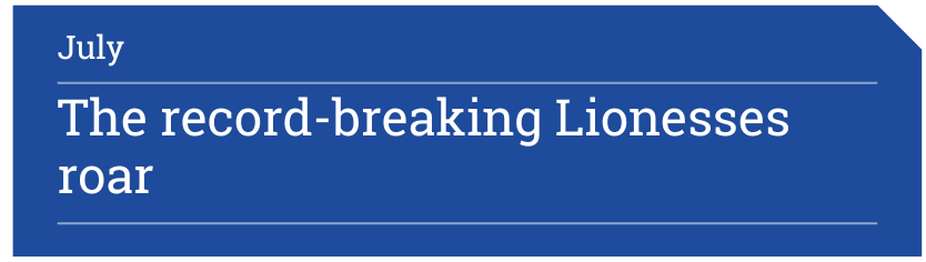 blue banner says the record-breaking lionesses roar