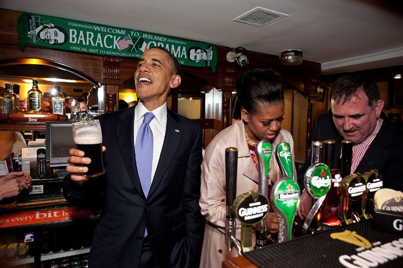 Barack and Michelle Obama in Ollie Hayes’ Pub, Moneygall in May 2011