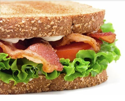 A delicious-looking sandwich – bacon, lettuce and tomato in toasted bread
