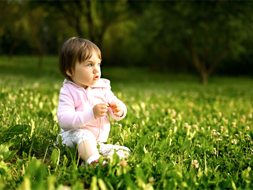 A child sitting in the grass.