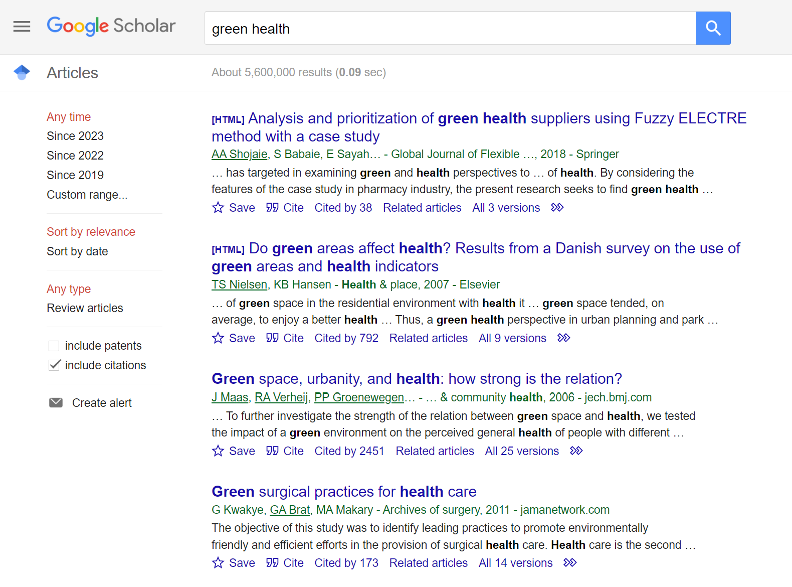 Google Scholar search returns