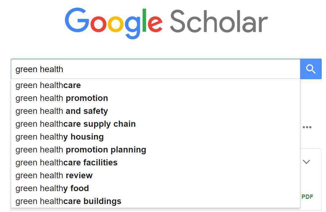 Google Scholar search box with search terms