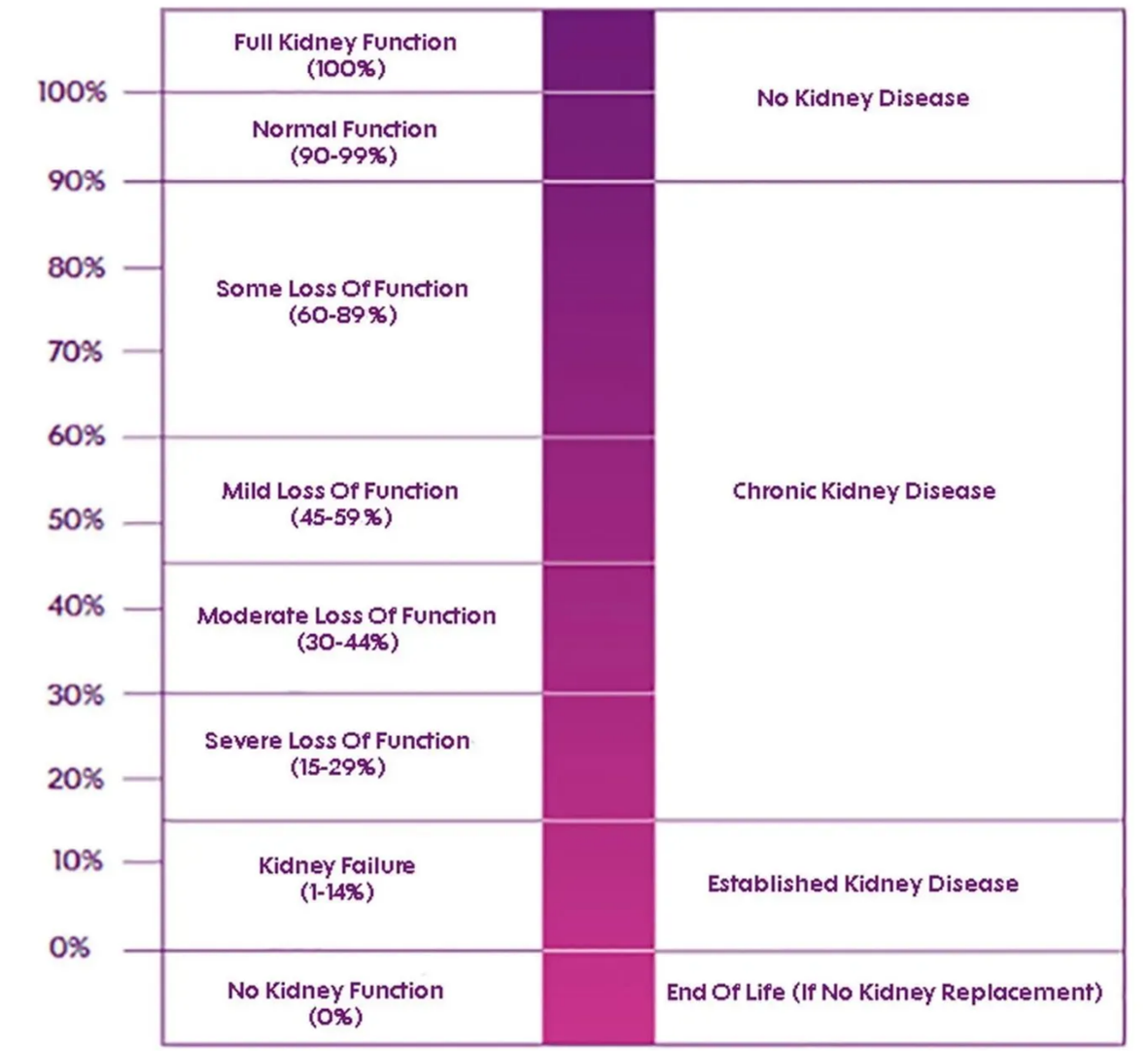A table showing the various stages of kidney disease